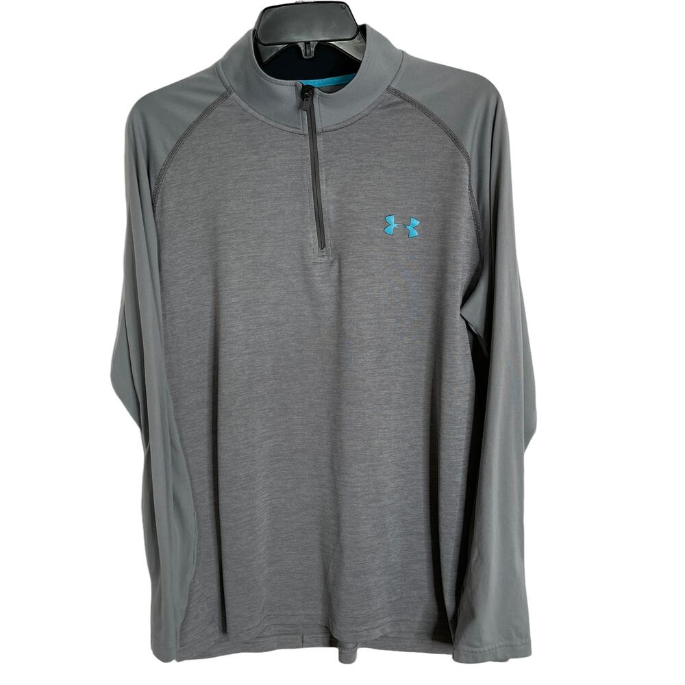 Under Armour Loose Fit Heat Gear Gray Blue Front Zipper Men's Large